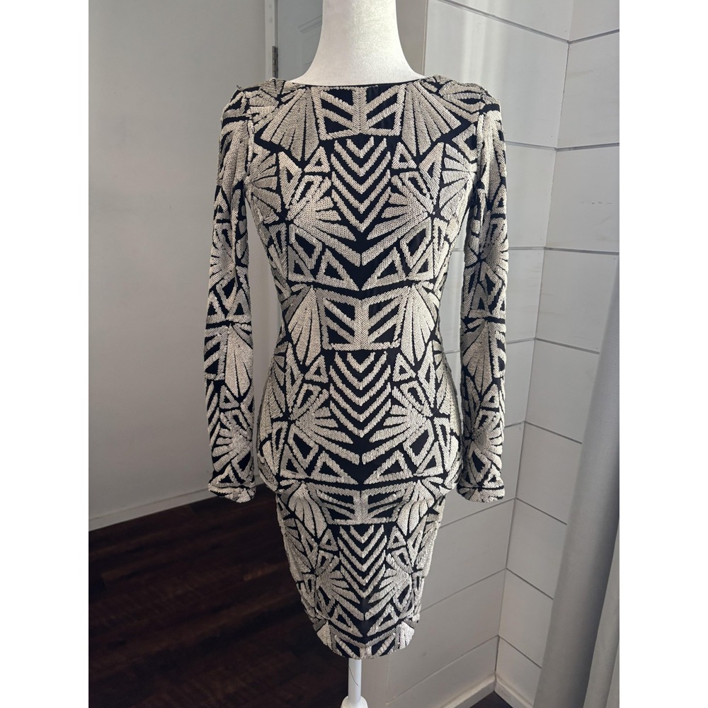 Dress The Population Dress Womens Small Black‎ Sequin Bodycon Scoop Back Party